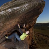 looking up on a sandy pile of choss before the holds broke off - photo by mark savage